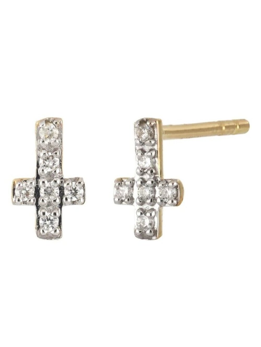 Bony Levy Icons 18K Yellow Gold Pave Diamond Cross Stud Earrings 0.05 ctw